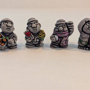 Set of  4 Jeju Island Basalt Stone Miniatures Figures Japan Souvenirs 2.25" Cute